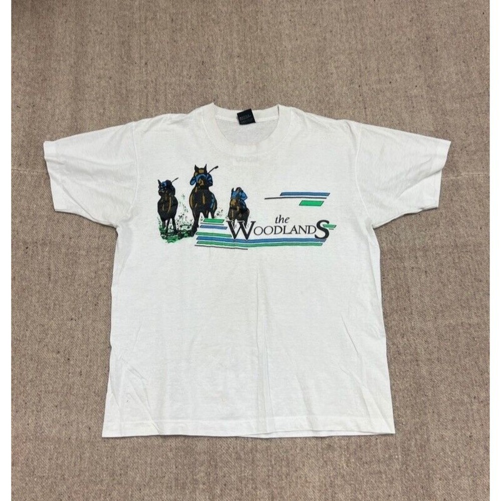 Vintage Horse Racing T-Shirt Men Extra Large White 1990s Fruit of the Loom
